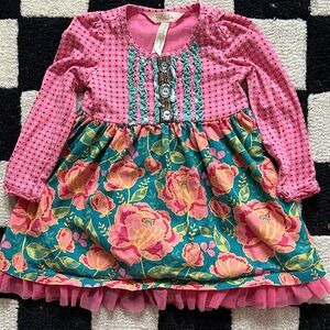 Matilda Jane Pink and Teal Floral Ruffle Dress | 12-18 mo.